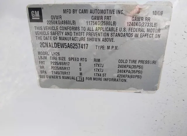 2CNALDEW5A6257417 2010 2010 Chevrolet Equinox- LT 9