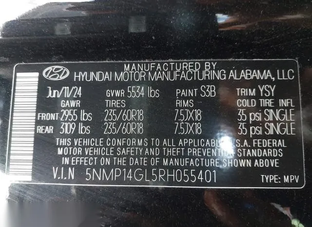 5NMP14GL5RH055401 2024 2024 Hyundai Santa Fe- SE 9