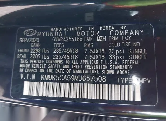 KM8K5CA59MU657508 2021 2021 Hyundai Kona- Ultimate 9