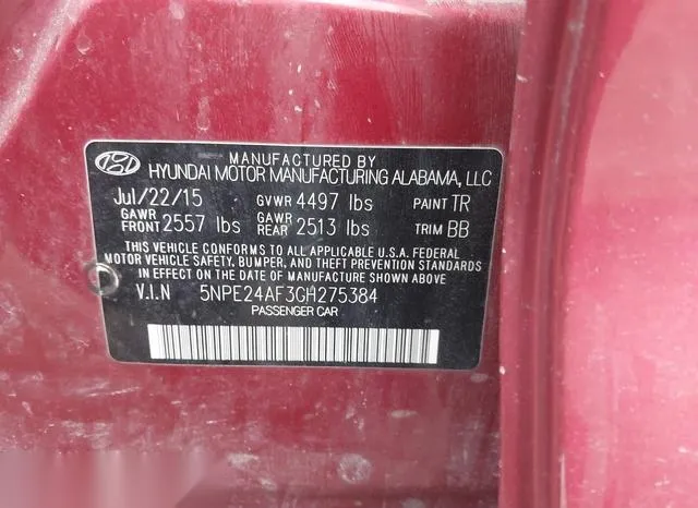 5NPE24AF3GH275384 2016 2016 Hyundai Sonata- SE 9