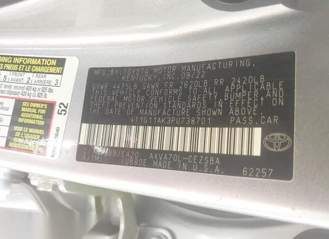 4T1G11AK3PU738701 2023 2023 Toyota Camry- SE 9