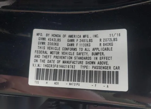 1HGCR3F81HA016782 2017 2017 Honda Accord- Ex-L V6 9