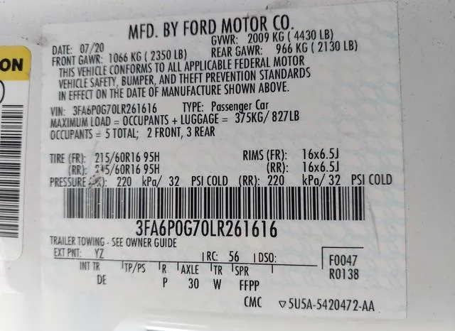 3FA6P0G70LR261616 2020 2020 Ford Fusion- S 9