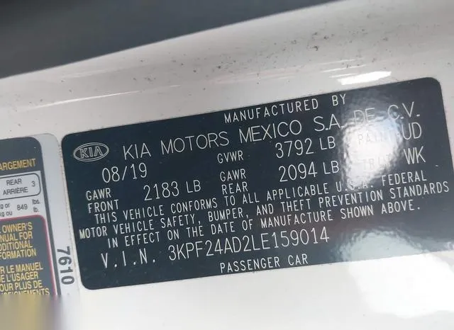 3KPF24AD2LE159014 2020 2020 KIA Forte- Lxs 9