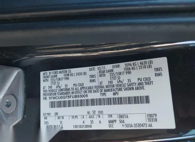 1FMCU0G75FUB93005 2015 2015 Ford Escape- SE 9