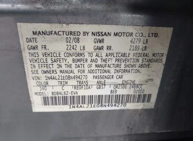 1N4AL21E08N494270 2008 2008 Nissan Altima- 2-5/2-5S 9