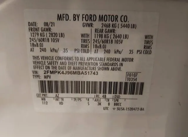 2FMPK4J96MBA51743 2021 2021 Ford Edge- Sel 9