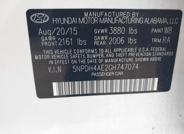 5NPDH4AE2GH747074 2016 2016 Hyundai Elantra- SE 9