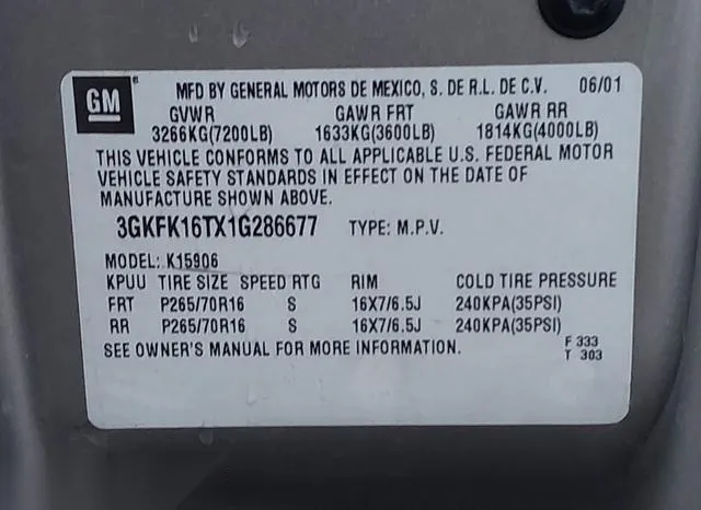 3GKFK16TX1G286677 2001 2001 GMC Yukon Xl 1500- Slt 9