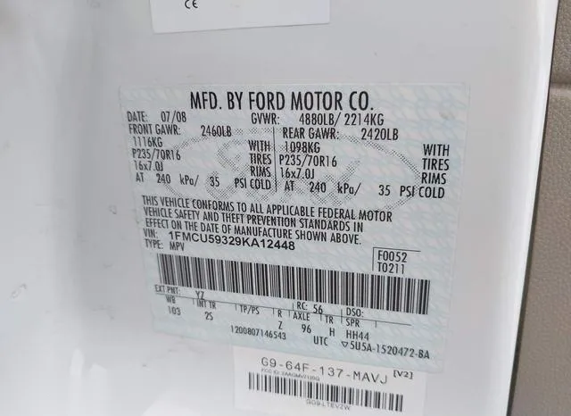 1FMCU59329KA12448 2009 2009 Ford Escape Hybrid- Limited 9