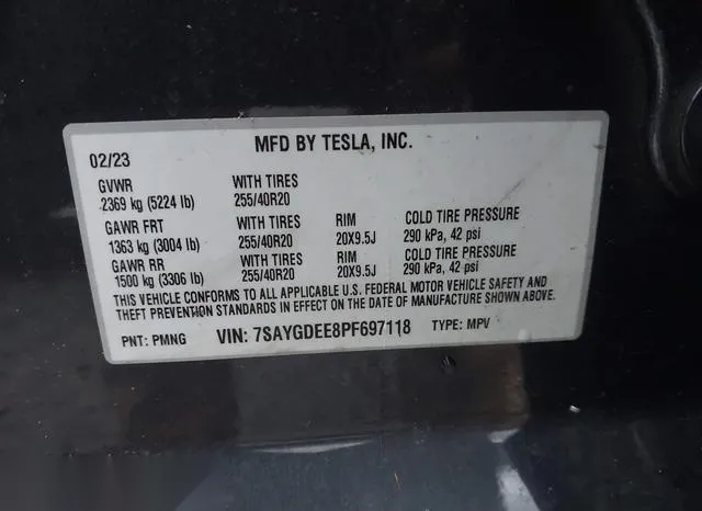 7SAYGDEE8PF697118 2023 2023 Tesla Model Y- Awd/Long Range D 9