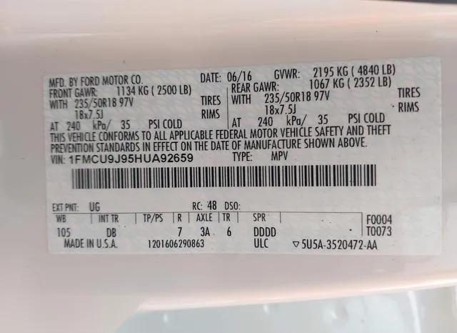 1FMCU9J95HUA92659 2017 2017 Ford Escape- Titanium 9