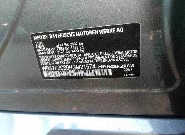 WBA7F0C30HGM21574 2017 2017 BMW 7 Series- 750I 9