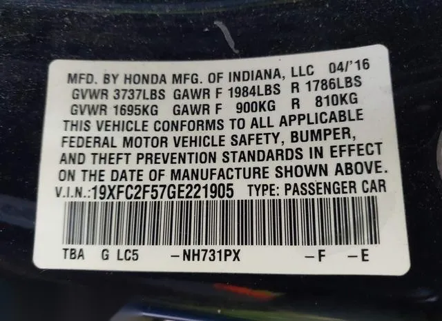 19XFC2F57GE221905 2016 2016 Honda Civic- LX 9