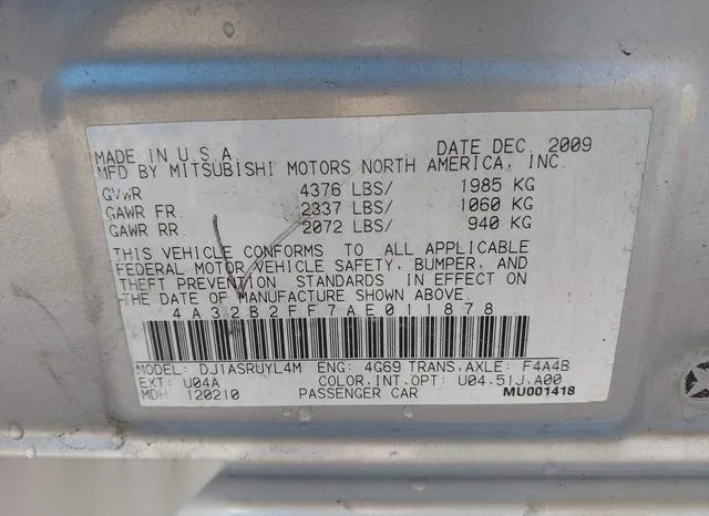 4A32B2FF7AE011878 2010 2010 Mitsubishi Galant- FE 9