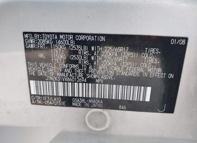 JTMZK31VX86012694 2008 2008 Toyota RAV4- Limited V6 9