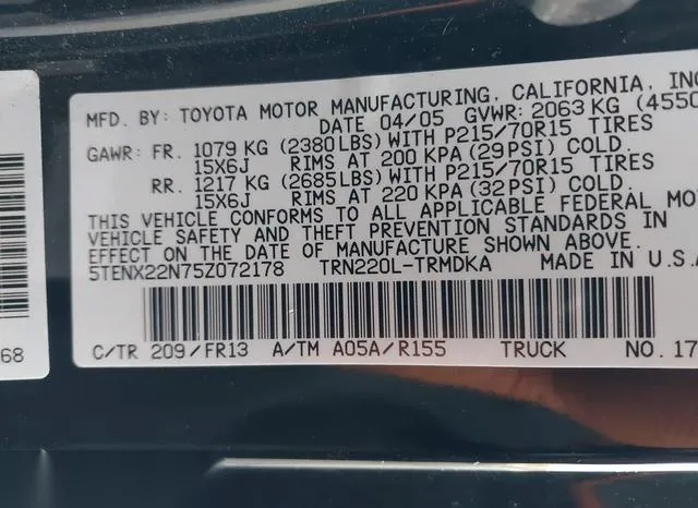 5TENX22N75Z072178 2005 2005 Toyota Tacoma 9