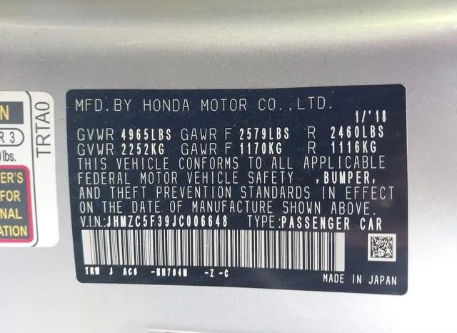 JHMZC5F39JC006648 2018 2018 Honda Clarity- Plug-In Hybrid T 9