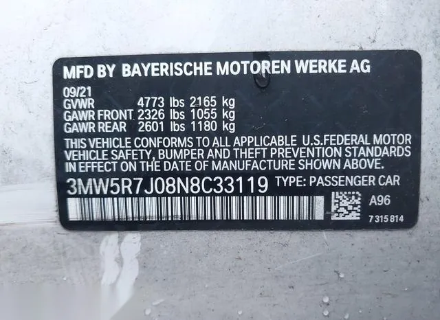 3MW5R7J08N8C33119 2022 2022 BMW 3 Series- 330I Xdrive 9