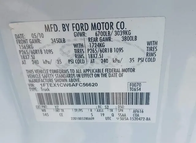 1FTEX1CW6AFC56620 2010 2010 Ford F-150- Stx/Xl 9