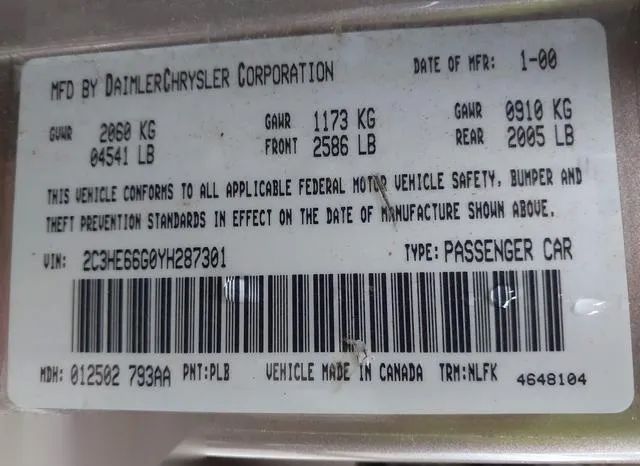 2C3HE66G0YH287301 2000 2000 Chrysler 300M 9