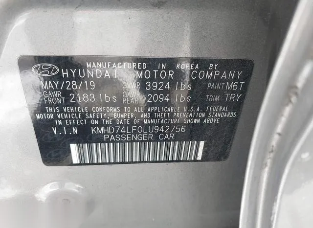 KMHD74LF0LU942756 2020 2020 Hyundai Elantra- SE 9