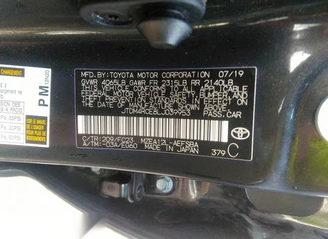 JTDM4RCE8LJ039953 2020 2020 Toyota Corolla- Se  6Mt 9