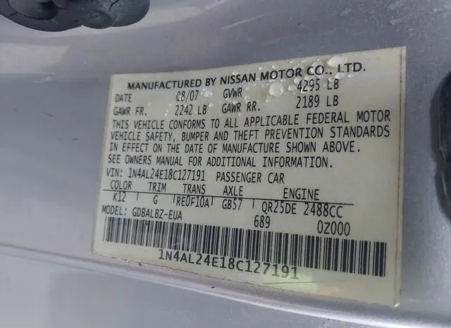 1N4AL24E18C127191 2008 2008 Nissan Altima- 2-5 S 9