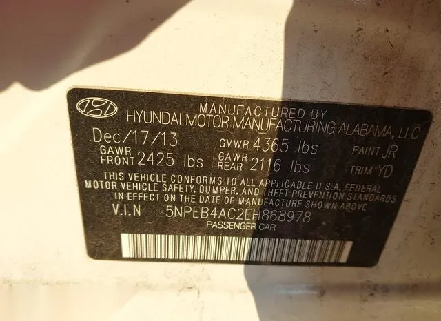 5NPEB4AC2EH868978 2014 2014 Hyundai Sonata- Gls 9