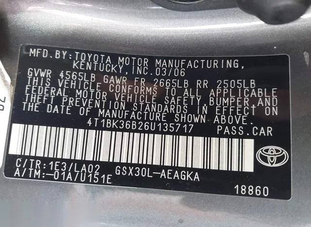 4T1BK36B26U135717 2006 2006 Toyota Avalon- Xls 9