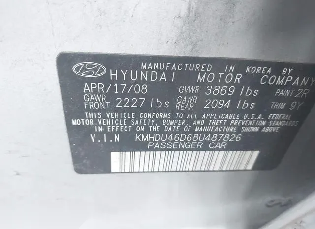 KMHDU46D68U487826 2008 2008 Hyundai Elantra- Gls/Se 9