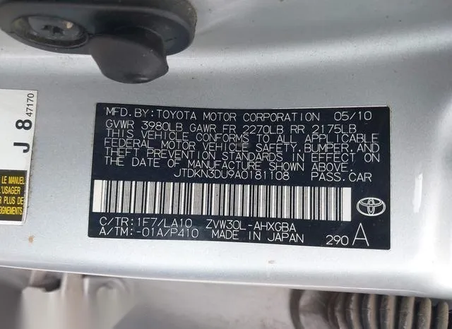 JTDKN3DU9A0181108 2010 2010 Toyota Prius 9