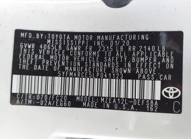 5YFM4RCE5LP041123 2020 2020 Toyota Corolla- Se  6Mt 9