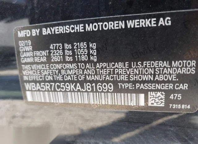 WBA5R7C59KAJ81699 2019 2019 BMW 3 Series- 330I Xdrive 9