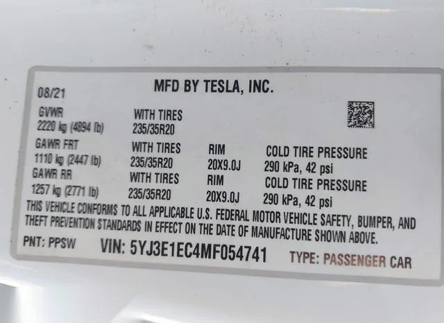 5YJ3E1EC4MF054741 2021 2021 Tesla Model 3- Performance Dual 9