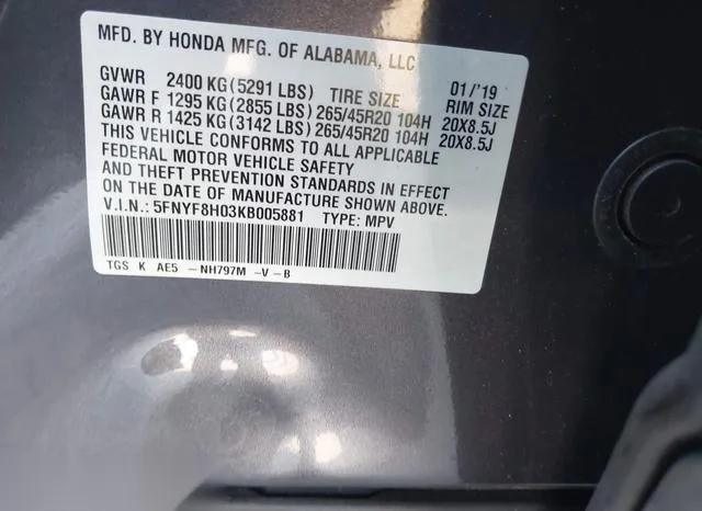 5FNYF8H03KB005881 2019 2019 Honda Passport- Elite 9