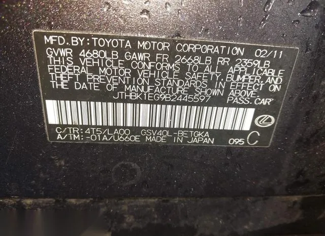 JTHBK1EG9B2445597 2011 2011 Lexus ES- 350 9