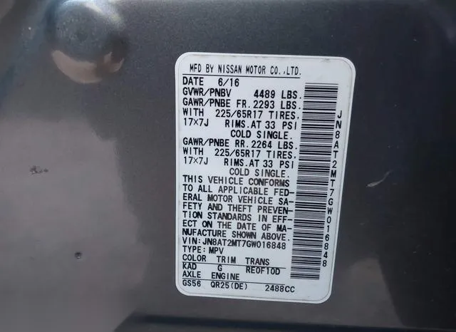 JN8AT2MT7GW016848 2016 2016 Nissan Rogue- S 9