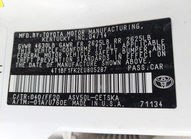 4T1BF1FK2EU805287 2014 2014 Toyota Camry- SE 9