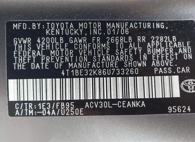 4T1BE32K86U733260 2006 2006 Toyota Camry- LE 9