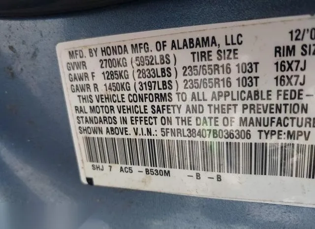 5FNRL38407B036306 2007 2007 Honda Odyssey- EX 9