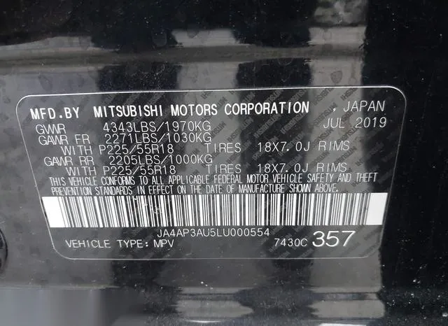 JA4AP3AU5LU000554 2020 2020 Mitsubishi Outlander- Sport 2-0 ES 9