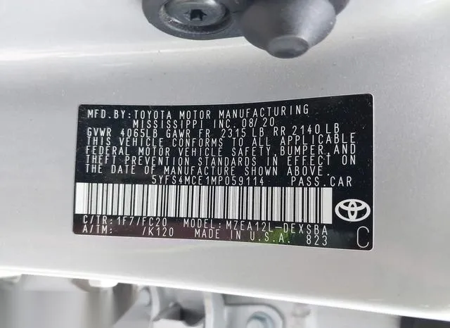 5YFS4MCE1MP059114 2021 2021 Toyota Corolla- SE 9