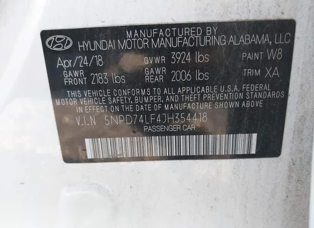 5NPD74LF4JH354418 2018 2018 Hyundai Elantra- SE 9