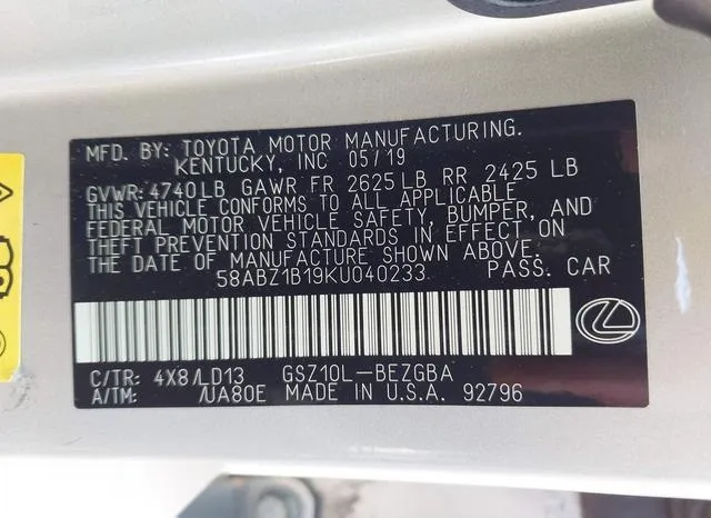 58ABZ1B19KU040233 2019 2019 Lexus ES- 350 9