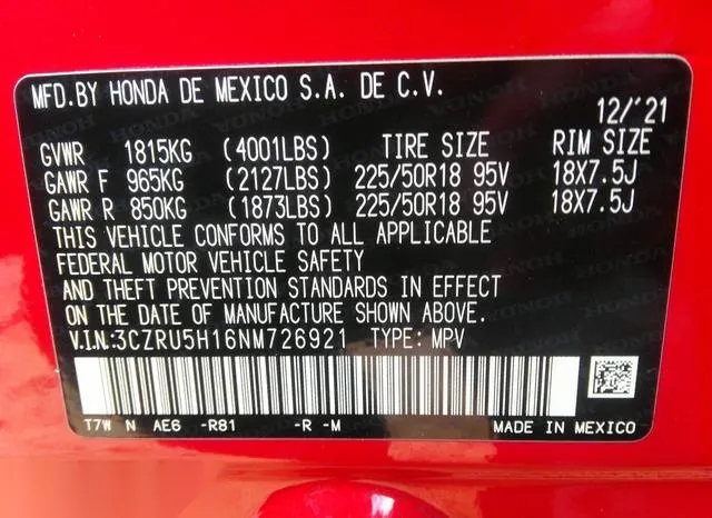 3CZRU5H16NM726921 2022 2022 Honda HR-V- 2Wd Sport 9