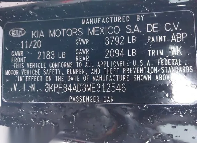 3KPF34AD3ME312546 2021 2021 KIA Forte- Gt-Line 9