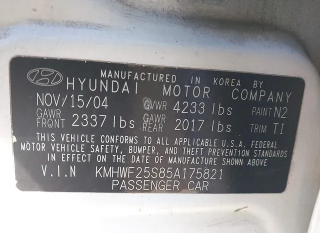 KMHWF25S85A175821 2005 2005 Hyundai Sonata- GL 9