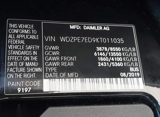 WDZPE7ED9KT011035 2019 2019 Mercedes-Benz Sprinter 1500- Hi 9