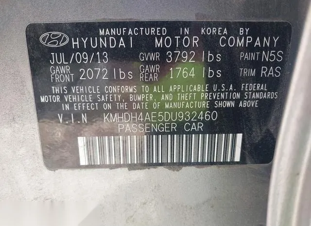 KMHDH4AE5DU932460 2013 2013 Hyundai Elantra- Gls 9